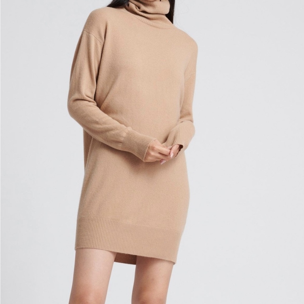 NAADAM Tan Turtleneck Sweater Dress